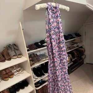 Veronica Beard Leia Floral Midi Silk Dress, pink & blue, Size 8